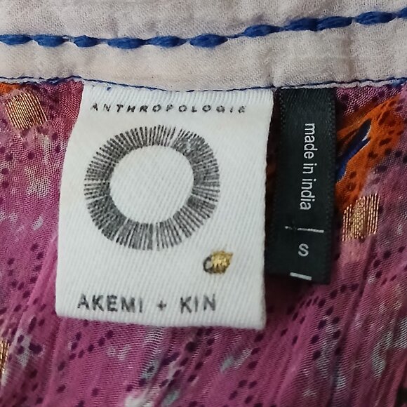 Anthropologie Akemi + Kin Peasant Top S Sheer Lyocell Bell Sleeve Patchwork - Picture 8 of 9